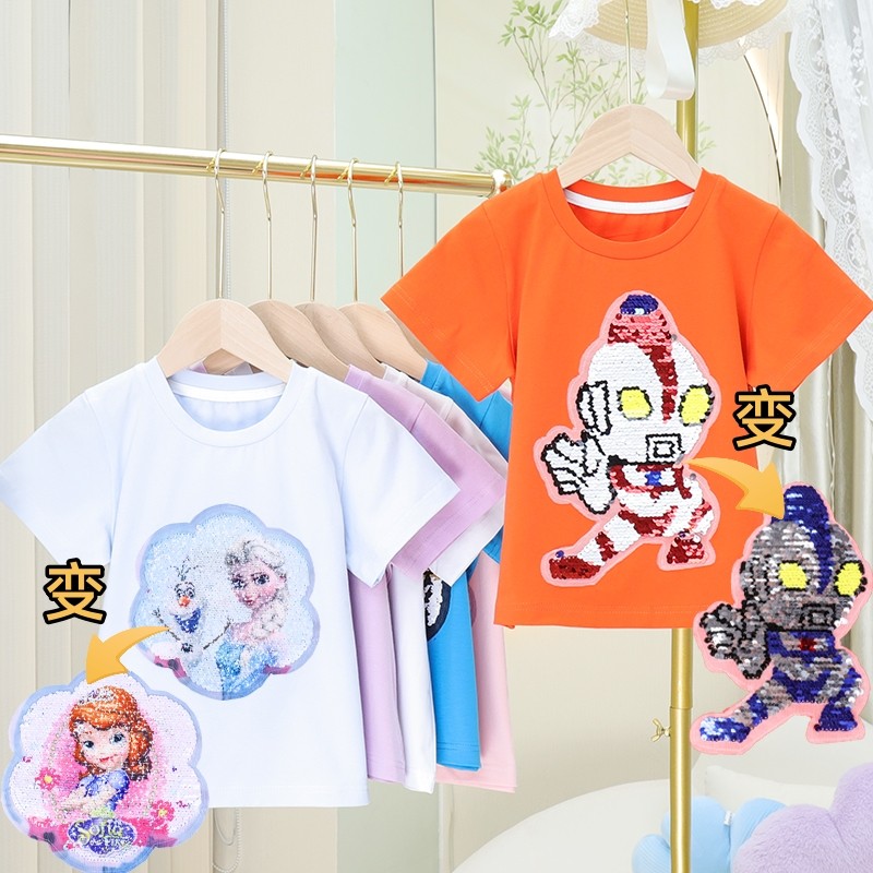 变脸T恤儿童男女童纯棉变色短袖t恤变图亮片圆领时尚上衣女孩休闲,童装/婴儿装/亲子装,T恤,淘宝优惠券,粉丝福利购,淘宝优惠卷