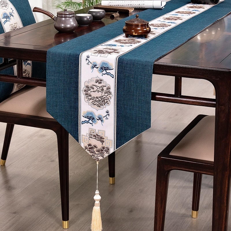 新中式布艺桌旗中式禅意茶几桌布1233现代简约棉麻茶旗布艺茶席