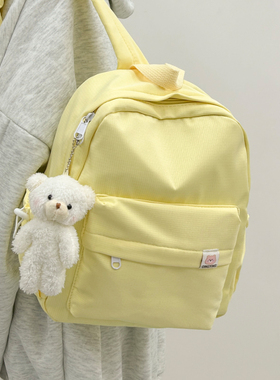 新款双肩包女小包古着感少女书包韩版紫色百搭大学学生尼龙小背包
