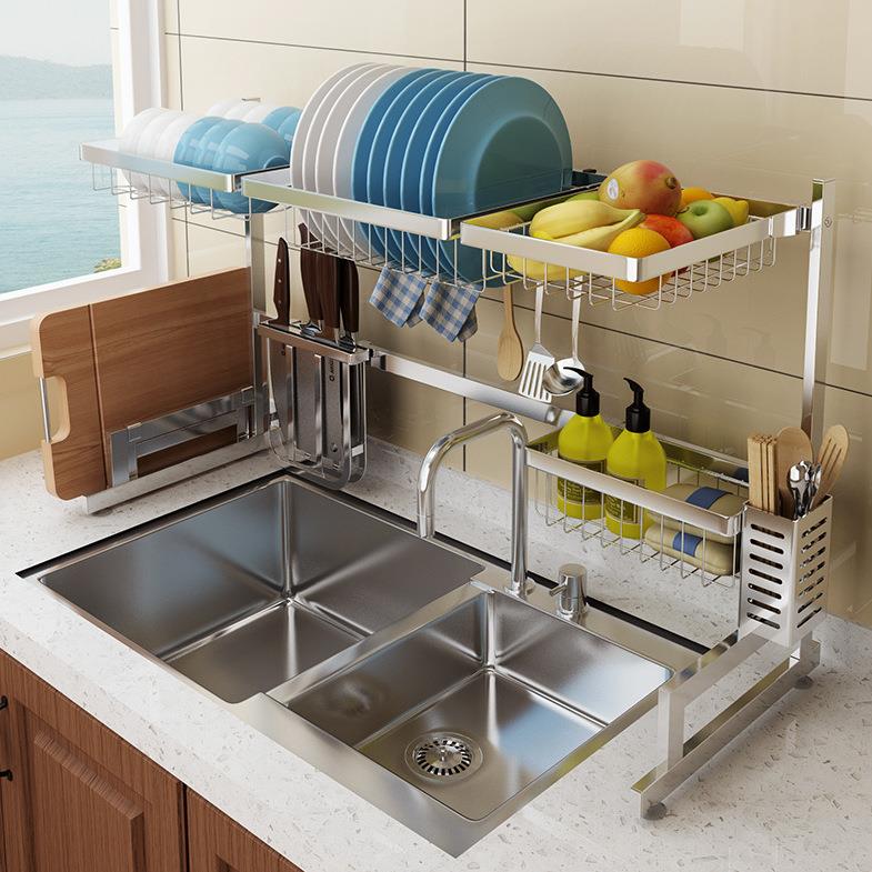 304不锈钢水槽沥水架厨房置物架 水池放碗碟架多功能挂件收纳架子