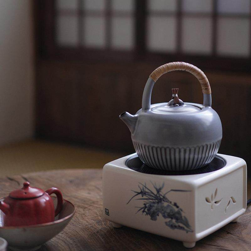 新品梵山堂苏打釉菊瓣陶壶老岩泥山楂红煮茶壶仿古白泥烧水泡茶壶