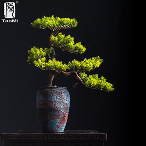 陶迷迎客松家居摆件枫叶客厅玄关软装绿植装饰禅意盆景样板间饰品