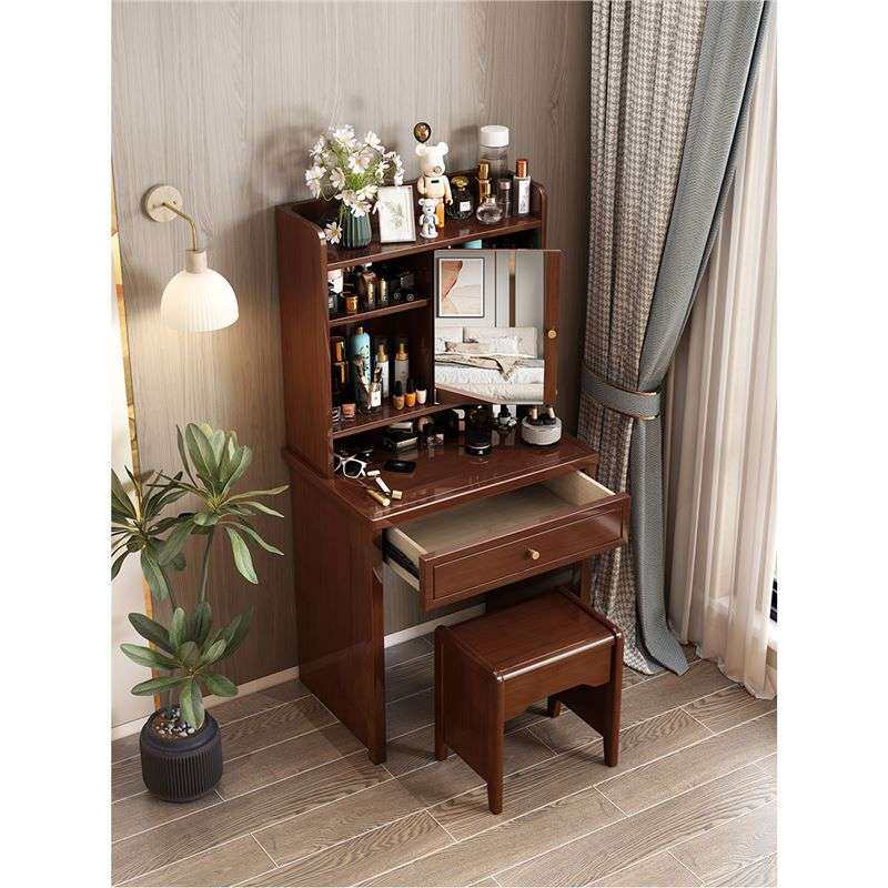 新中式实木梳妆台收纳柜带镜子一体卧室现代简约小型化妆台化妆桌