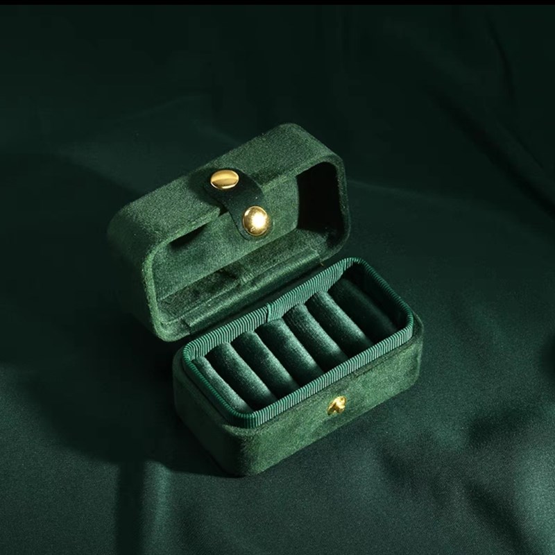 高档天鹅绒布戒指收纳盒迷你便携小精致复L古手工制作首饰盒大容