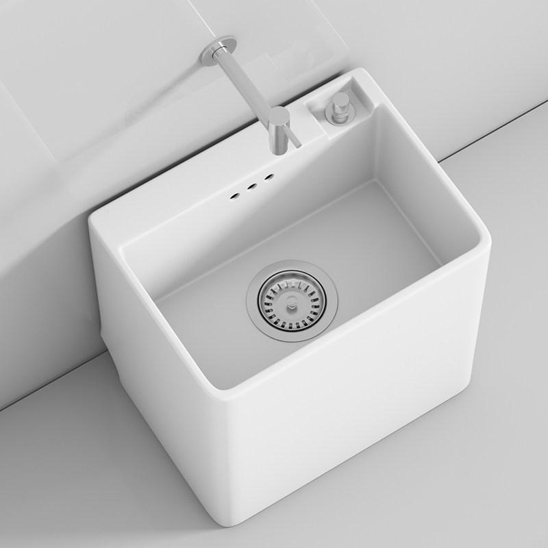 陶爵士家用小号洗拖把池阳台卫生间30cm小户型陶瓷W拖布池带侧排