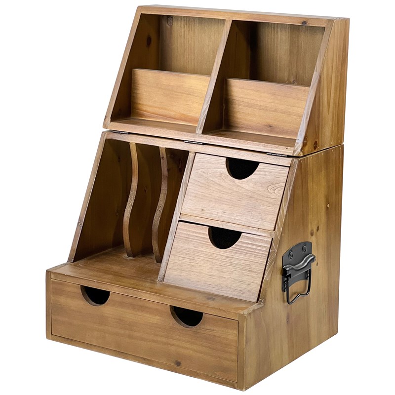 木质桌面收纳柜手账文具整理箱陈列柜多功能O置物柜复古翻盖手提