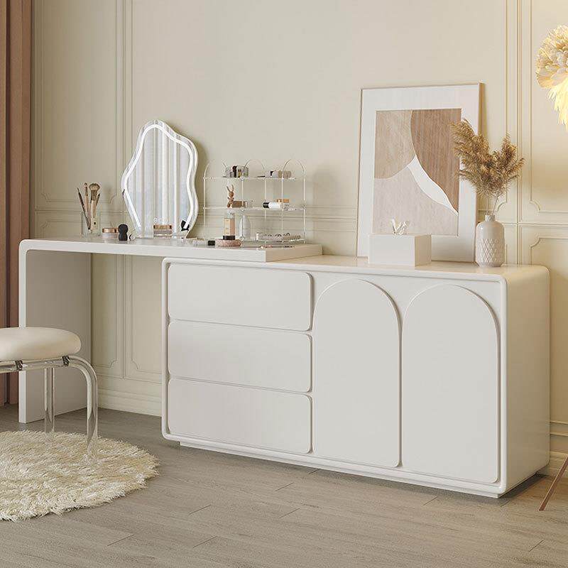 法式奶油风白色梳妆台斗柜一体伸缩化妆桌卧室现代简约烤漆化妆台