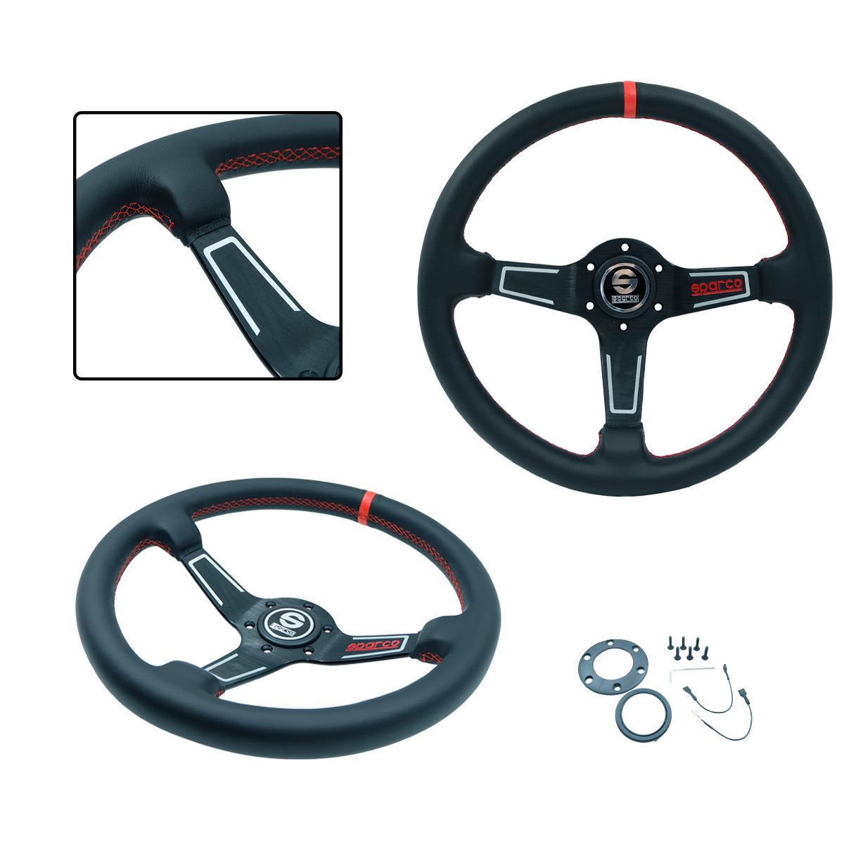 跨镜热销14英寸SP汽车改装快拆方向盘通用圆型中凹个性赛车转向盘