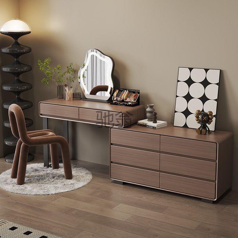 lw0新款实木岩板梳妆台现代简约奶油风化妆桌中式意式大收纳桌柜