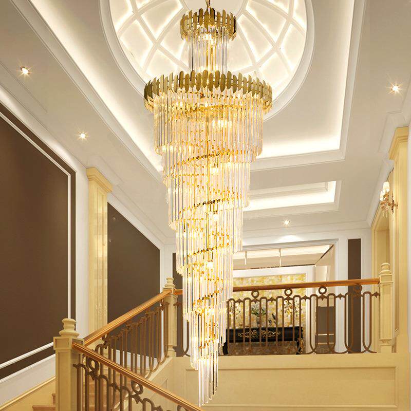 豪华别墅大吊灯轻奢水晶灯楼中楼旋转楼梯长吊灯复式楼客厅工程灯