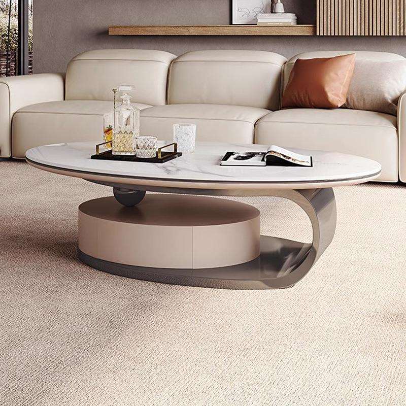 茶几极简设计师轻奢岩板茶几客厅中小户型异型椭圆简约茶几组合
