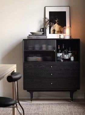 北欧表情/中古复古风/黑色系列/MAK玻璃移门全实木抽屉斗柜餐边柜