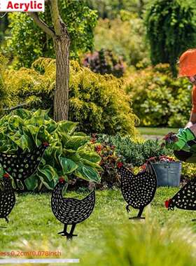 跨境仿真斑点母鸡系列2D亚克力户外庭院花园草坪园艺装饰品地插