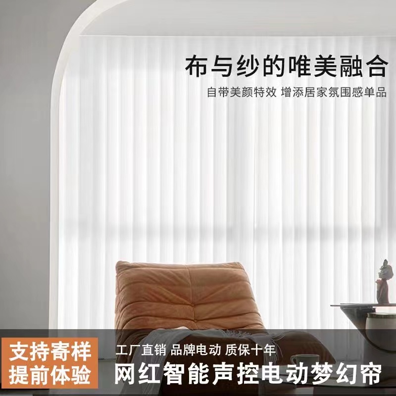 电动梦幻帘窗帘定制客厅网红窗帘竖百叶纱透光不透人电动垂直帘