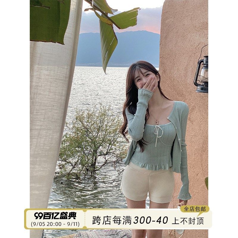 愉悦愉悦短款修身防晒针织开衫外套女早春温柔显瘦喇叭袖小衫上衣,女装/女士精品,毛针织衫,淘宝优惠券,粉丝福利购,淘宝优惠卷