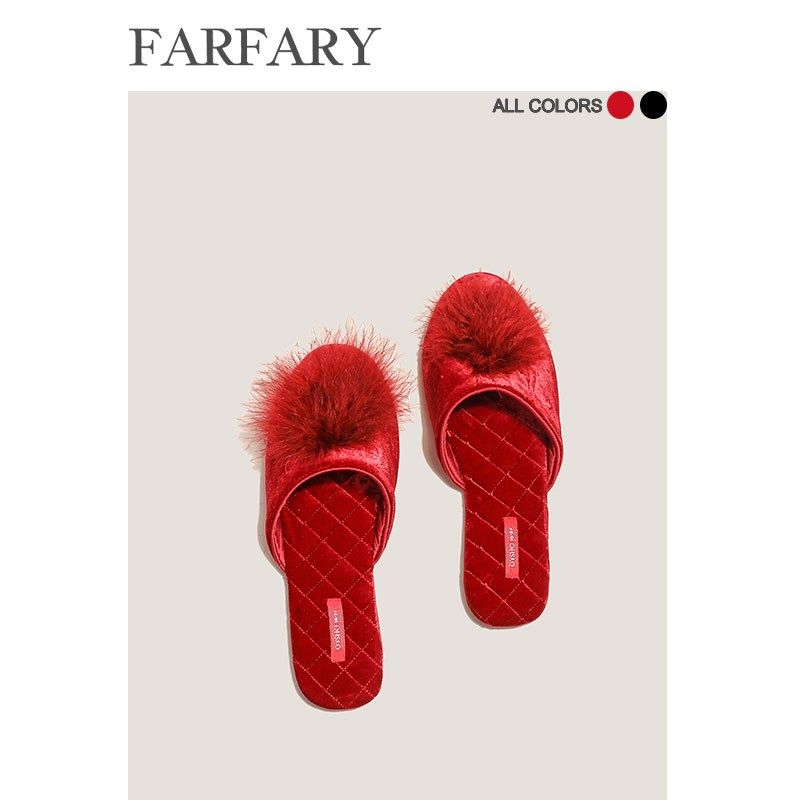 冬季法式丝绒拖鞋女家居室内春秋平底高级感防臭防滑包头软底家用