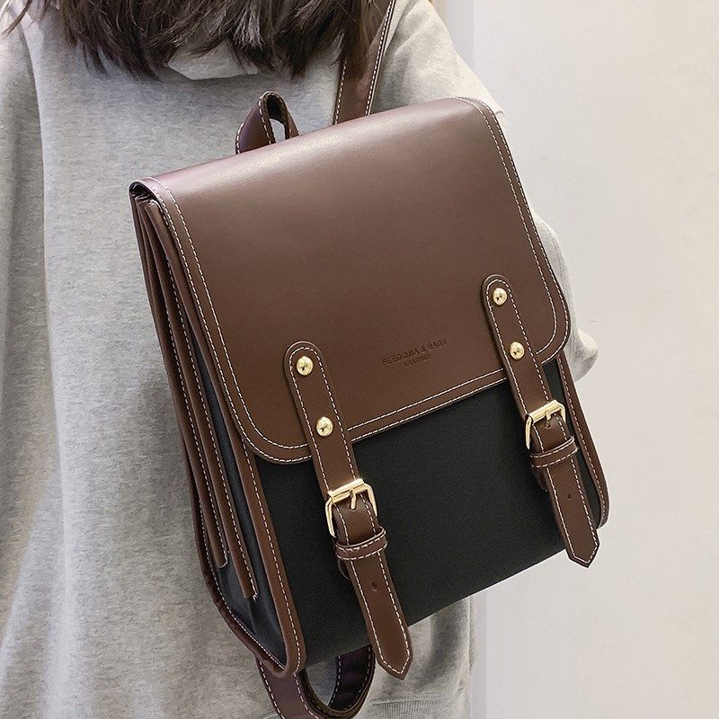 双肩包女复古英伦学院风背包潮2024秋冬新款高级感大学生皮质书包