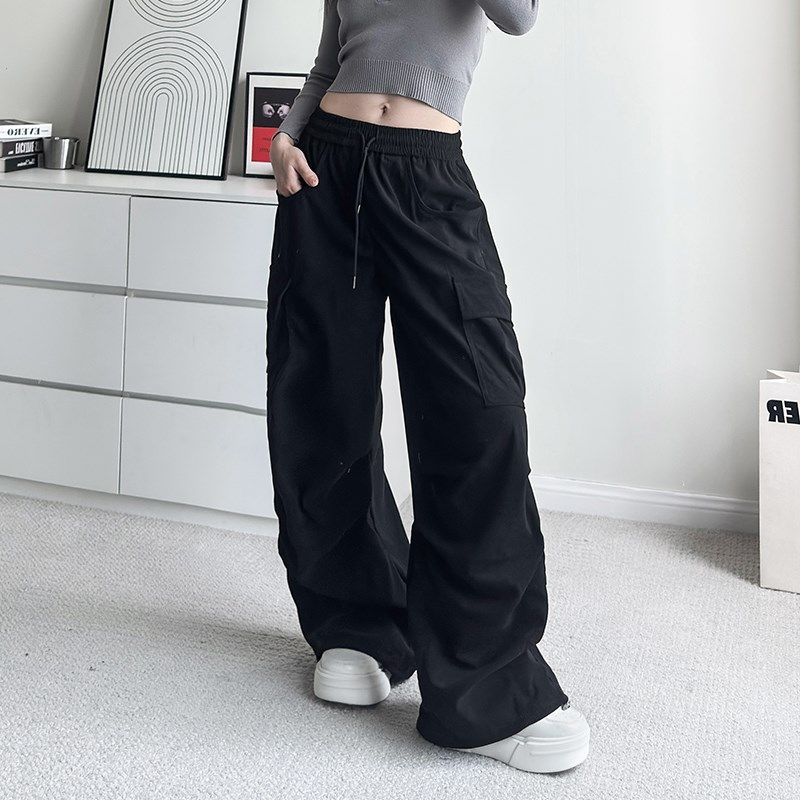 大码阔腿裤女2024冬季新款胖mm宽松显瘦休闲裤高腰抽绳口袋工装裤,女装/女士精品,大码裤装,淘宝优惠券,粉丝福利购,淘宝优惠卷
