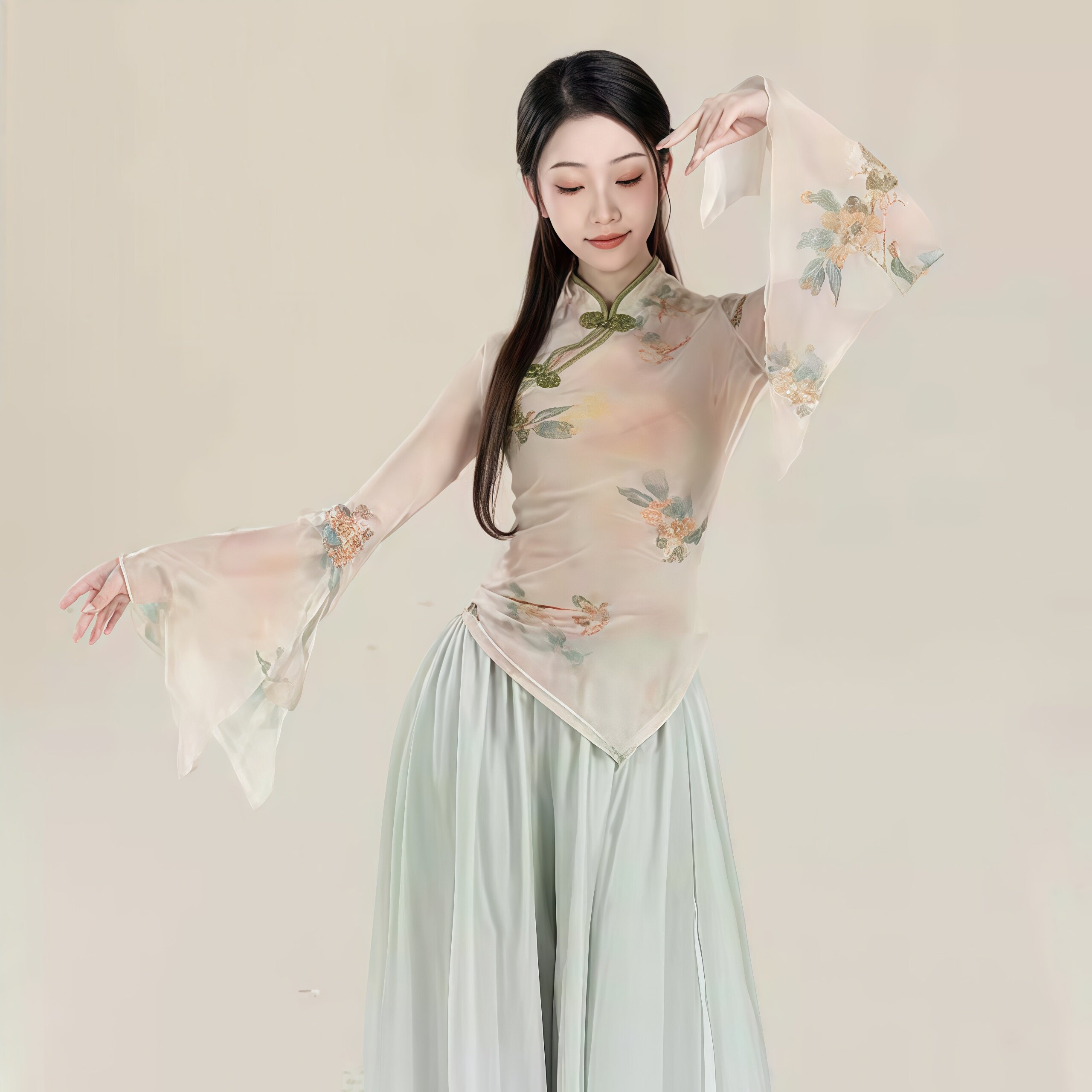 新款古典舞蹈服女新中式旗袍纱衣中国身韵飘逸仙气练功表演舞蹈服