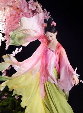 古典舞服仙气渐变纱衣飘逸系带裙