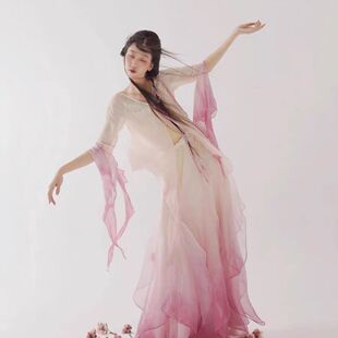 千鹤万蝶同款古典舞表演服古风仙气渐变纱衣飘逸花瓣裙大左左同款