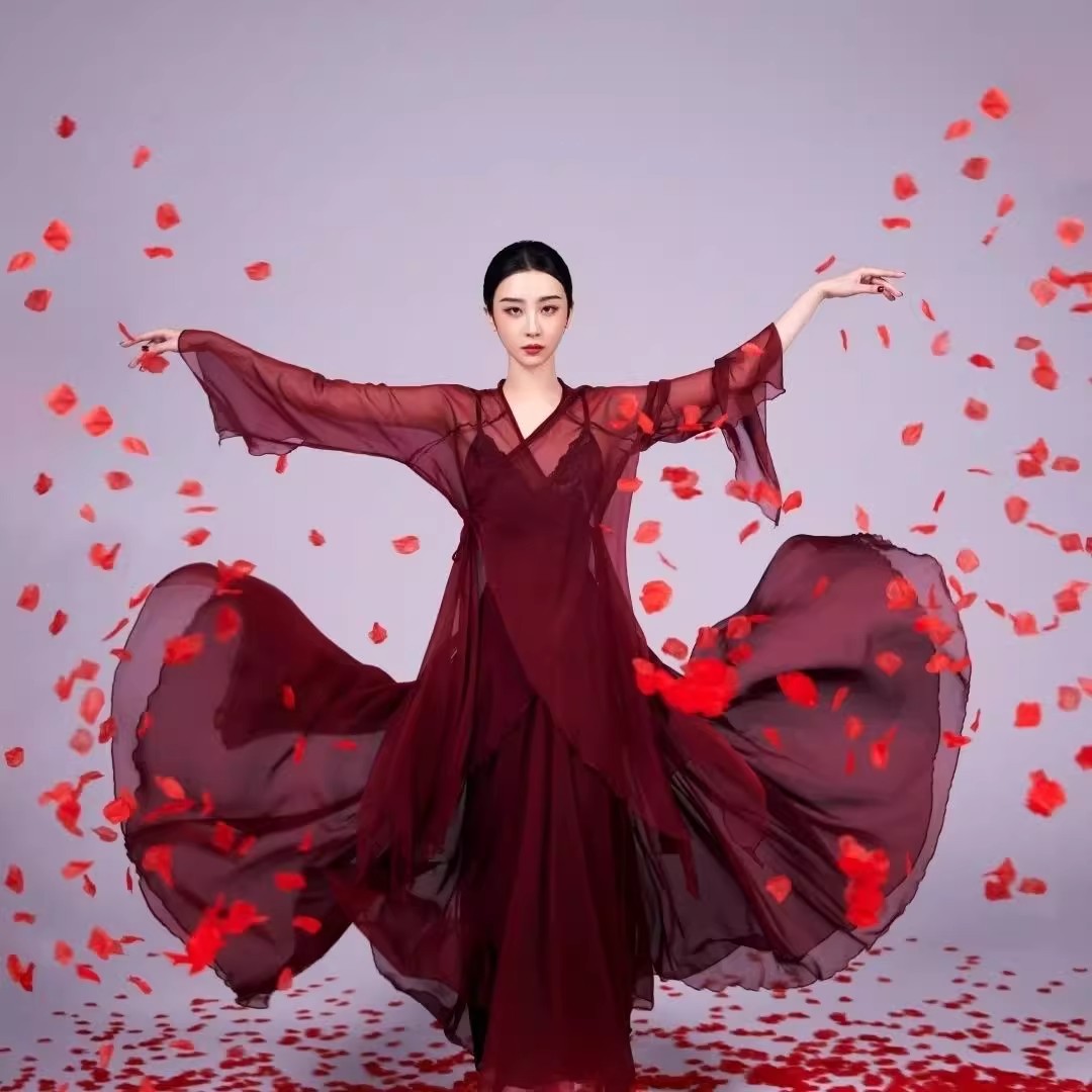 新款古典舞蹈服720度双层大摆裙