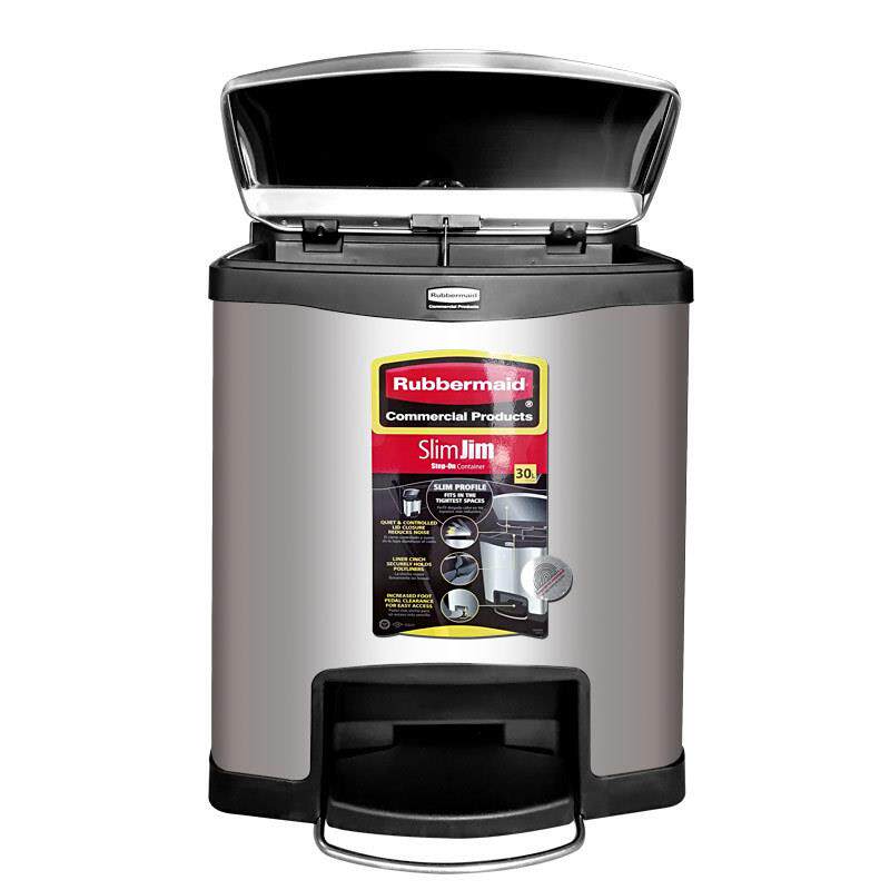 Rubbermaid乐柏美前踏式不锈钢踏板式垃圾桶30L黑色 1901985