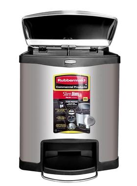 Rubbermaid乐柏美前踏式不锈钢踏板式垃圾桶30L黑色 1901985