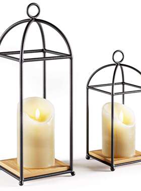 跨境客厅装饰灯笼黑色金属灯笼前廊室内装饰带LED蜡烛灯笼装饰