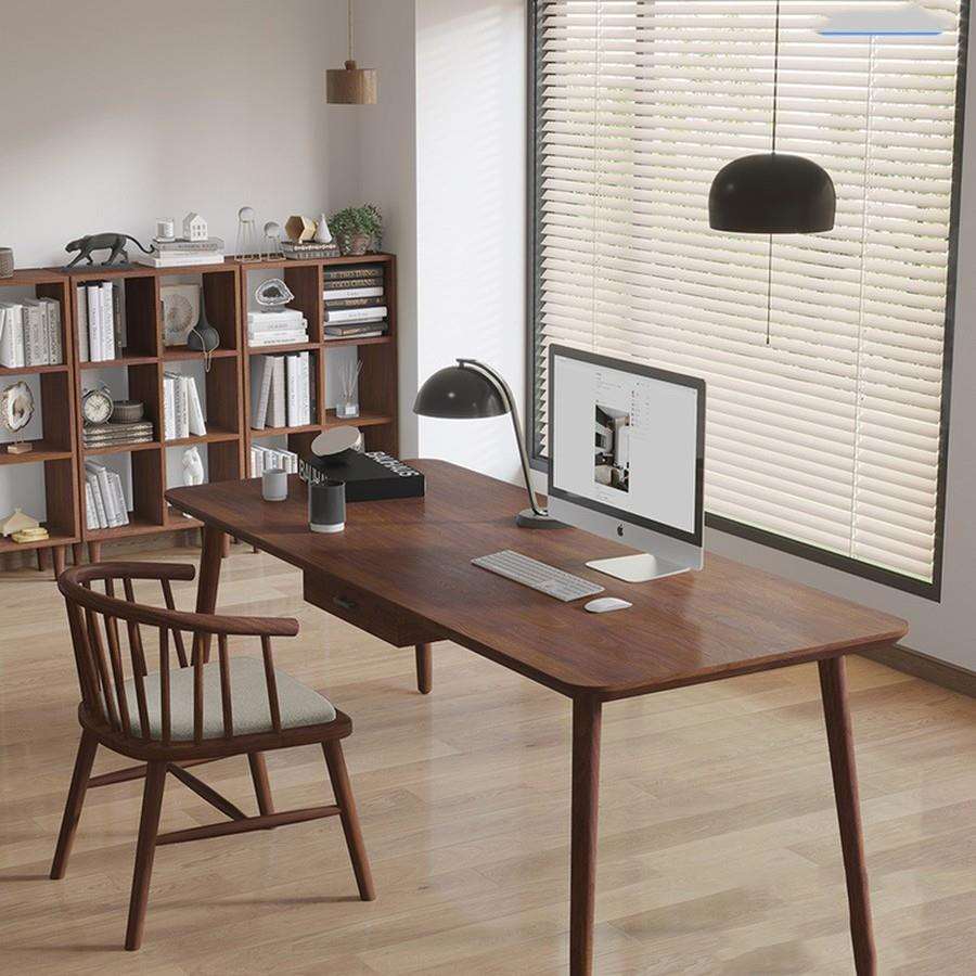 北欧家用实木办公桌 书房带抽屉长条写字台办公室简约工作电脑桌