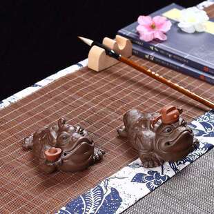 【升官发财】金蟾新款紫砂茶宠摆件个性可养招财复古手工蟾蜍茶具