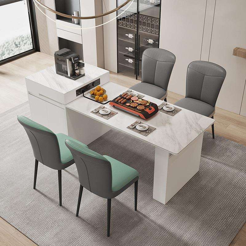 现代简约岛台岩板餐桌一体带储物柜小户型厨房吧台岛台多功能饭桌