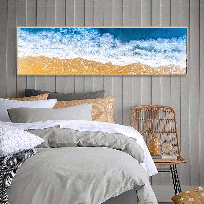 现代简约卧室装饰画主卧温馨床头挂画大气海景横幅壁画抽象客厅画