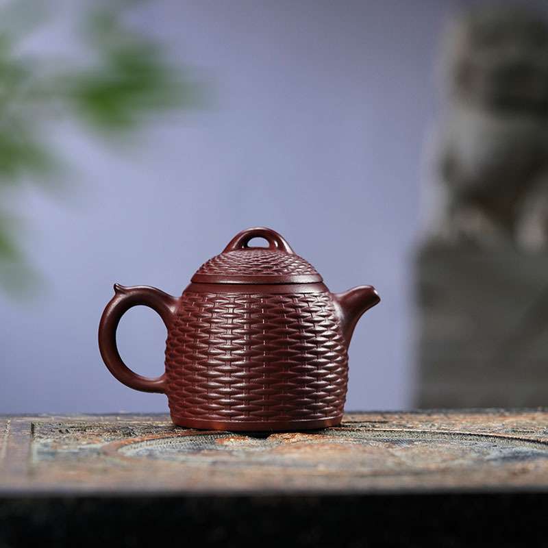 复古款竹编秦权壶纯手工原矿紫泥紫砂壶雨中砂厂家茶壶一件起批
