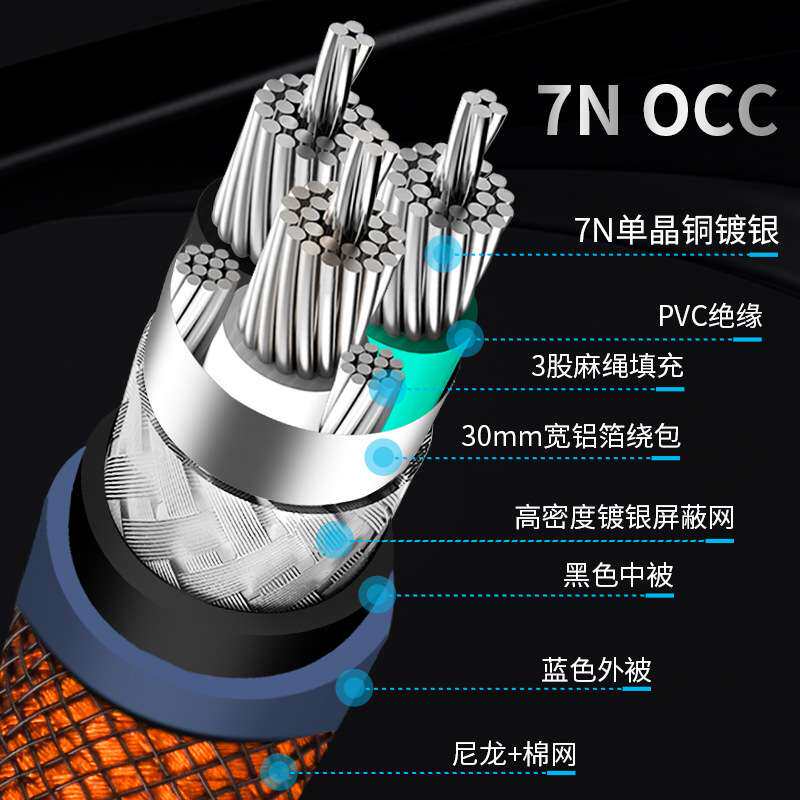 单晶铜镀银HIFI发烧级电源线前级解码CD机胆机功放音响音箱连接线