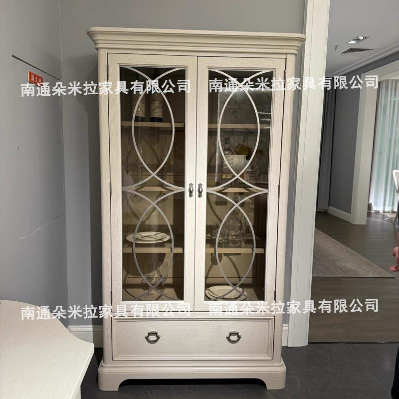 北美之家女王系列实木酒柜美式玻璃门餐边柜家用复古白双门展示柜