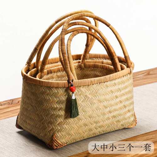 纯手工竹编制品 老式手提竹篮子菜篮子 购物篮  家用收纳筐水果篮
