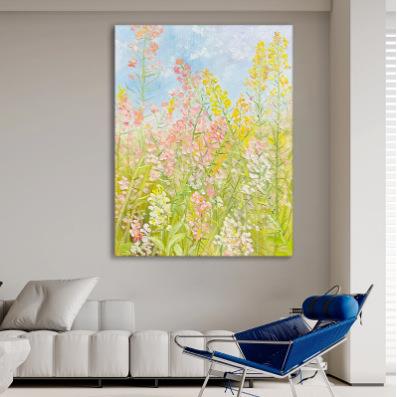 北欧田园风手绘油画奶油风抽象花卉装饰画客厅玄关丙烯肌理画挂画