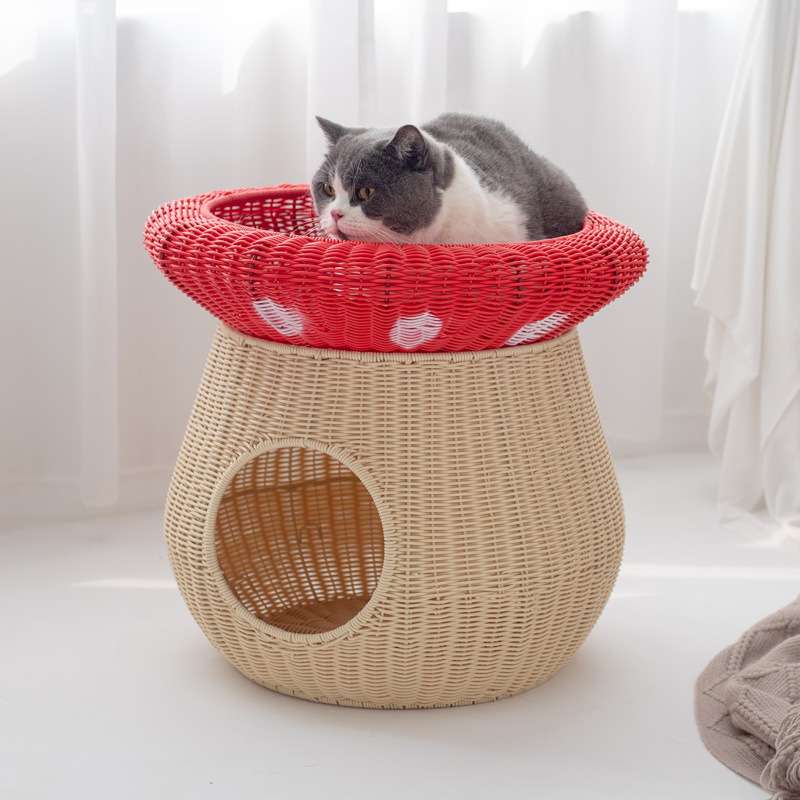 仿藤编猫窝可水洗别墅宠物蘑菇窝四季通用夏季手工编织透气狗狗窝