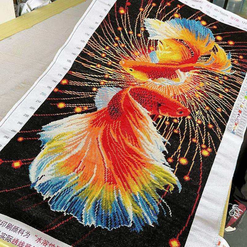 七彩锦鲤十字绣成品不带框纯手工出售已绣好2025新款客厅发财小件