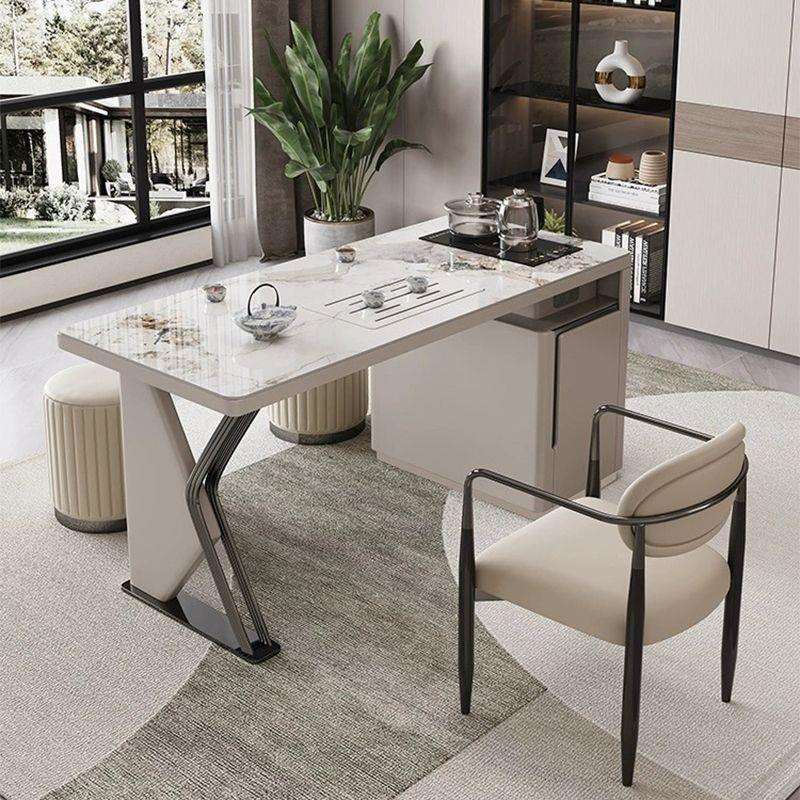 轻奢茶桌办公一体桌家用烧水泡茶岩板茶台一体一整套小型阳台茶桌