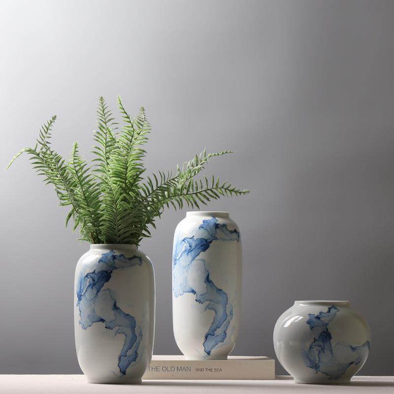 新中式青花流云陶瓷花瓶客厅创意插花装饰品电视柜吧台养鲜花摆件,电子元器件市场,其它元器件,淘宝优惠券,粉丝福利购,淘宝优惠卷