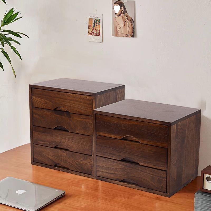 实木办公桌面文件收纳盒胡桃色客厅杂物整理柜学生宿舍多层置物盒