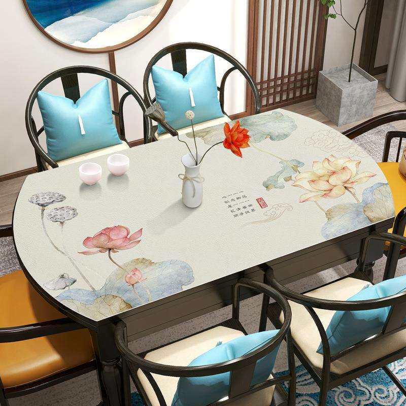 中式荷花系列皮革桌布弧形桌垫布防水防油异形桌布隔热防烫桌布,电子元器件市场,其它元器件,淘宝优惠券,粉丝福利购,淘宝优惠卷