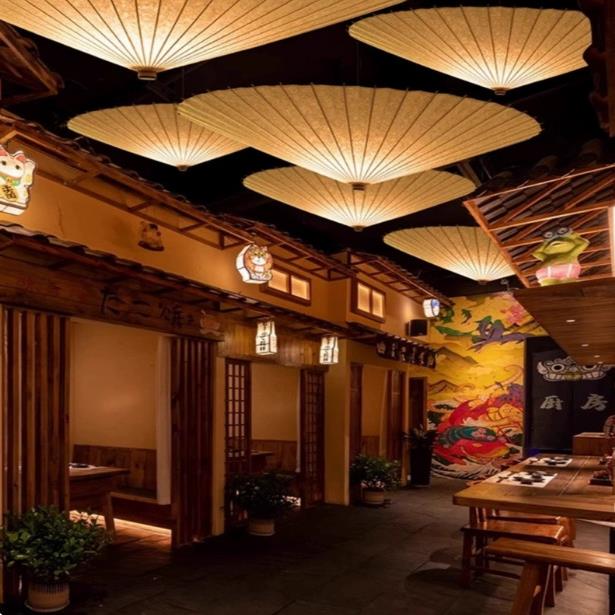中式餐厅吊灯禅意复古火锅店布艺吊灯饭店大厅民宿走廊伞型吊顶灯