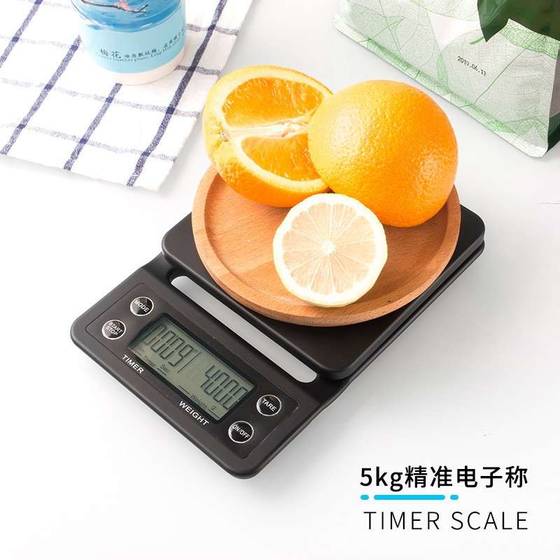 高精度手冲咖啡电子秤5kg 商用计时烘焙食物称家用克称小型厨房秤