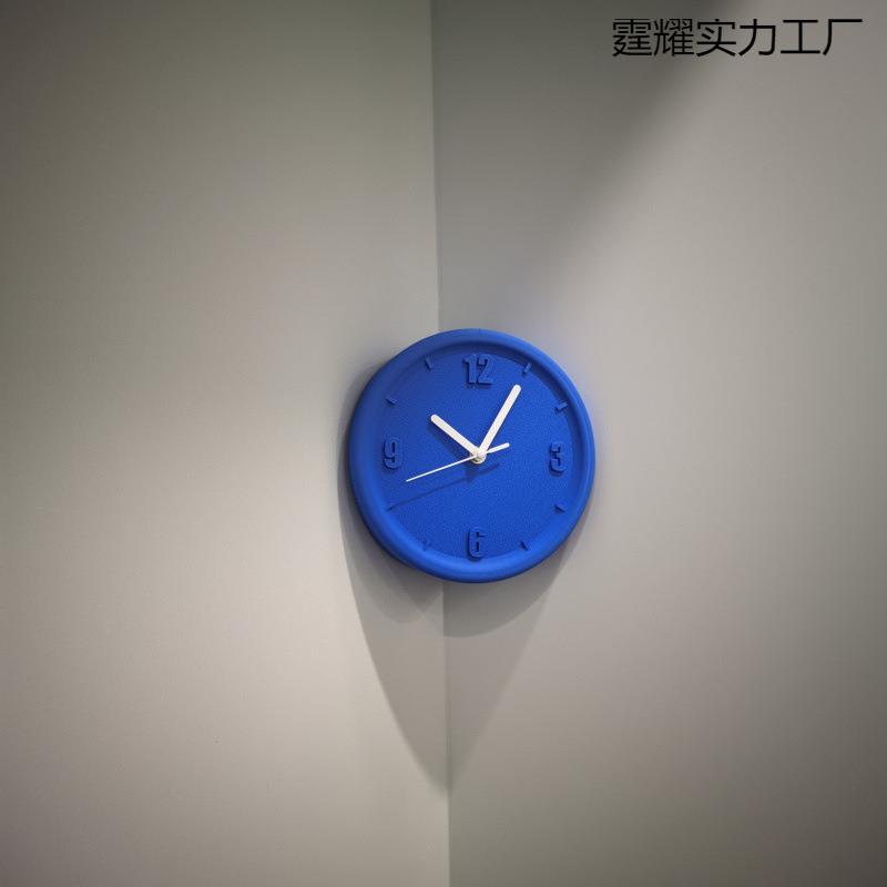 科技装饰纯色墙角简约现代打孔免艺术数字遮孔挂钟静音钟角
