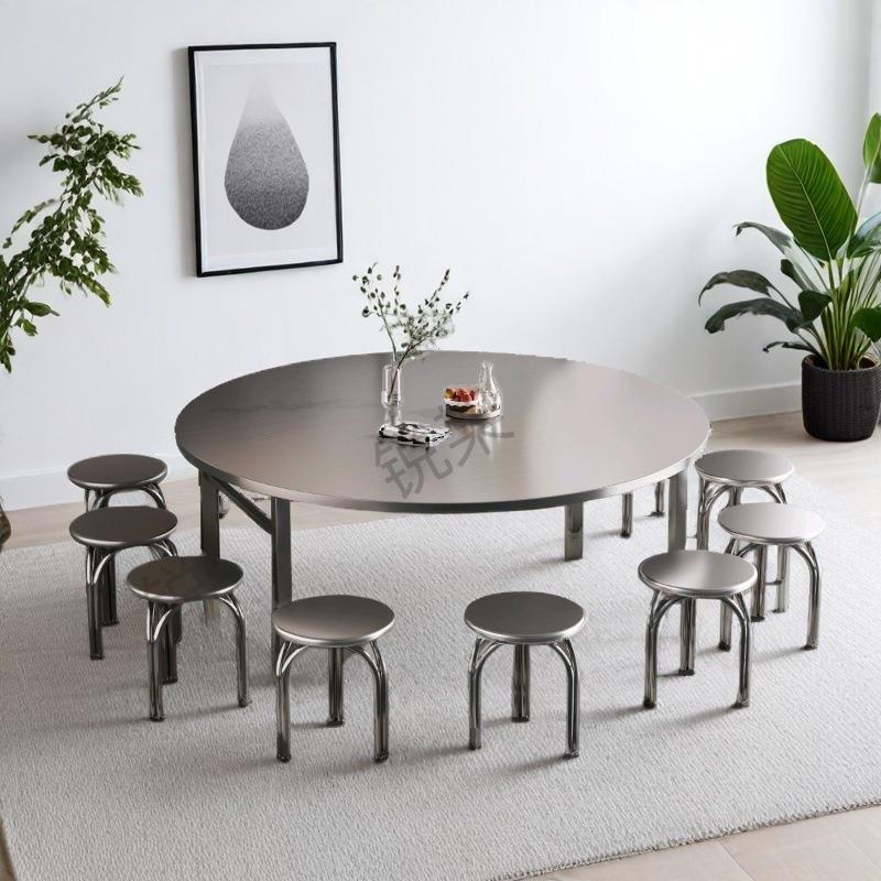 304不锈钢折叠桌圆形家用桌烧烤摆摊桌轻便吃饭桌流水席桌饭店桌