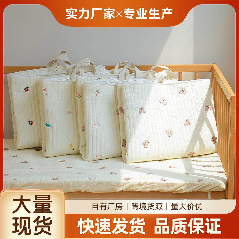 薄款新生儿婴儿刺绣纯棉透气午睡垫折叠便携床垫外出野餐露营手提