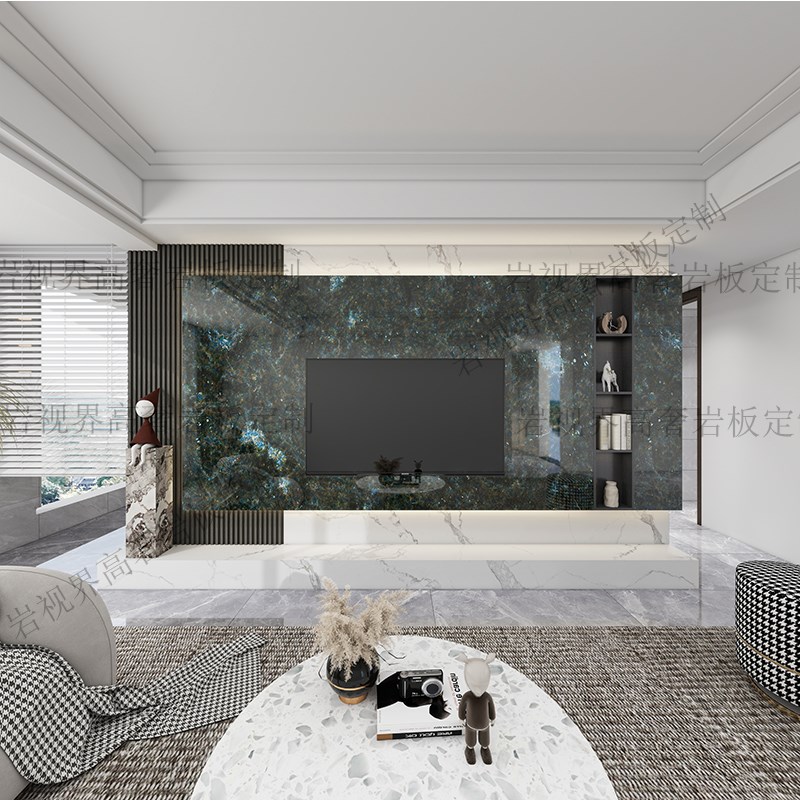 岩板电视背景墙轻奢n高级感2025悬浮款瓷砖大理石奢石悬空现代客
